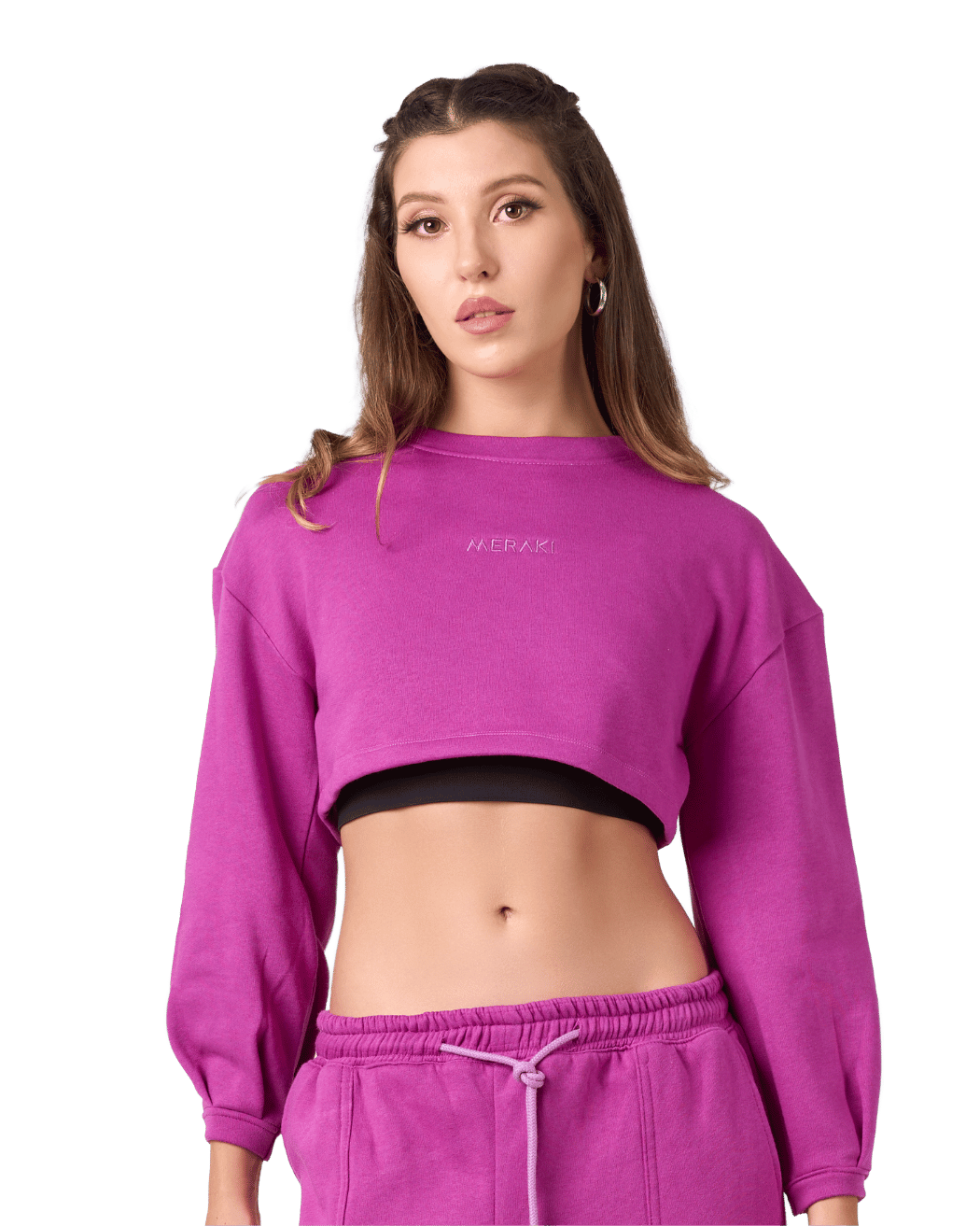 Shelyn Crop Sweat Shirt - Magenta