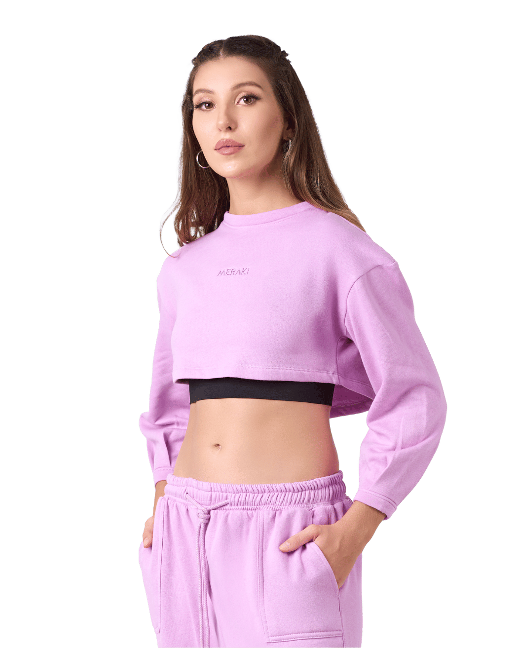 Shelyn Crop Sweat Shirt - Fuschia