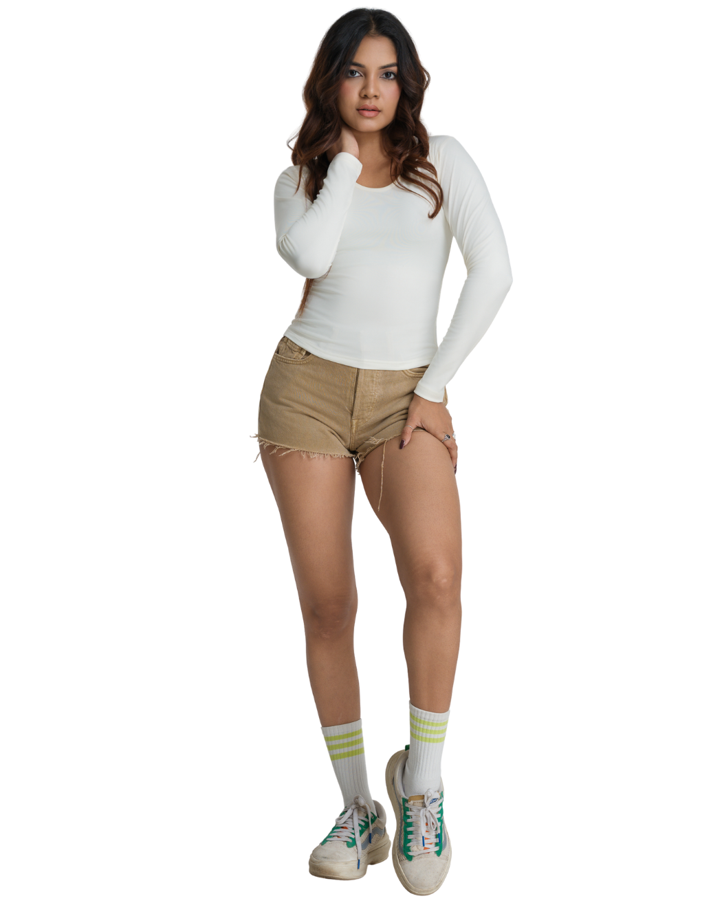 Bodyline Fit Long Sleeve Crop - Ivory