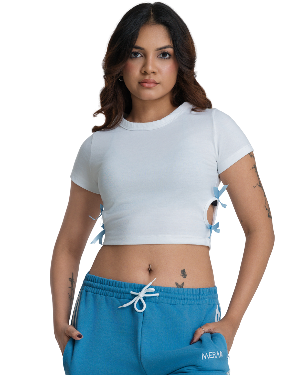 Lyra Bow Crop Tee - Azure