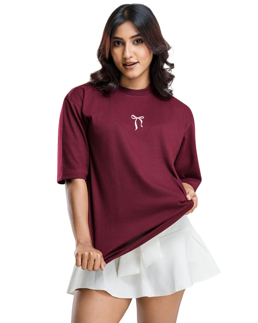 Bow Pop Oversized Tee - Burgundy