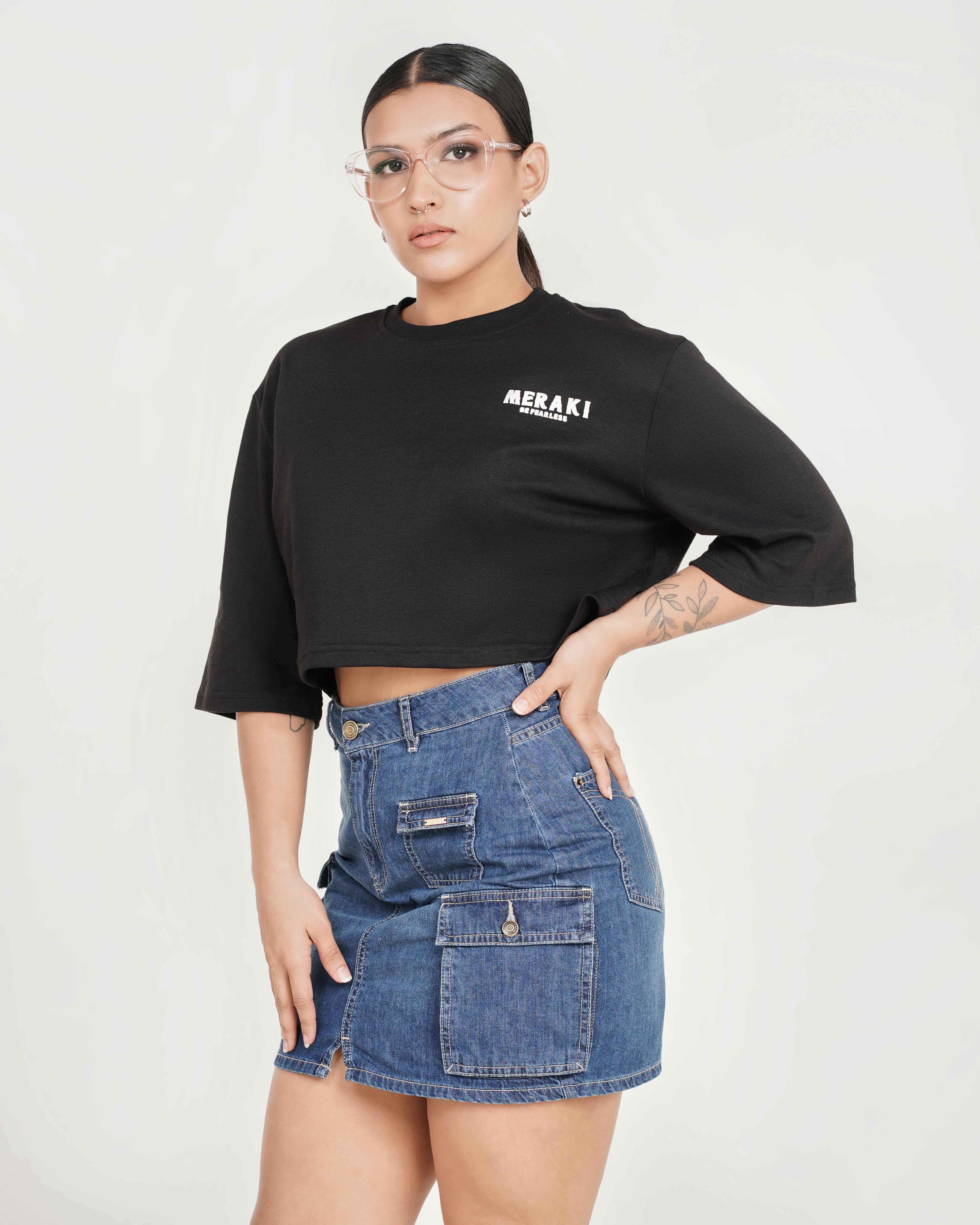 Fearless Oversize crop tee - Charcoal