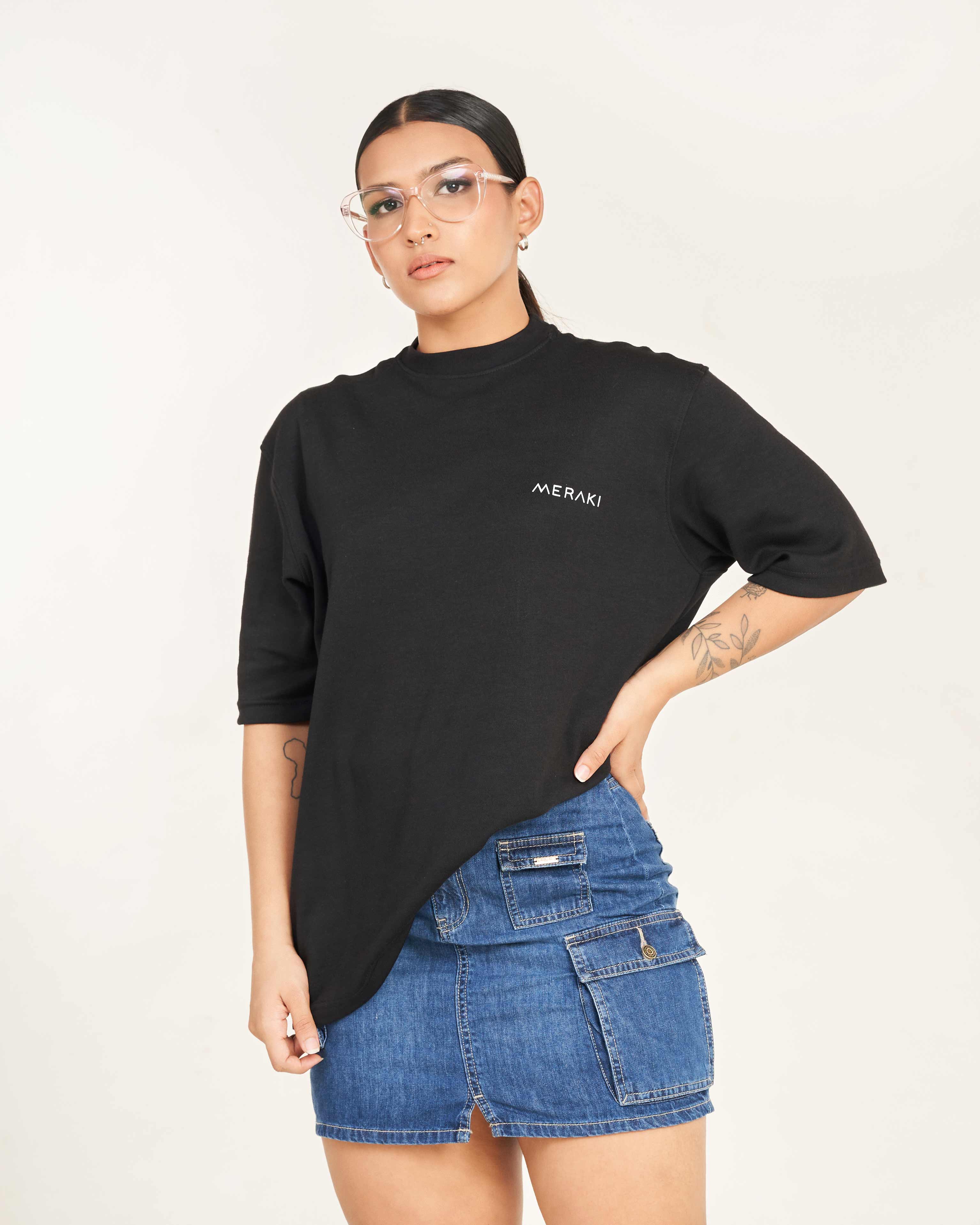 Serpent & Blooms Unisex Oversize Tee - Charcoal