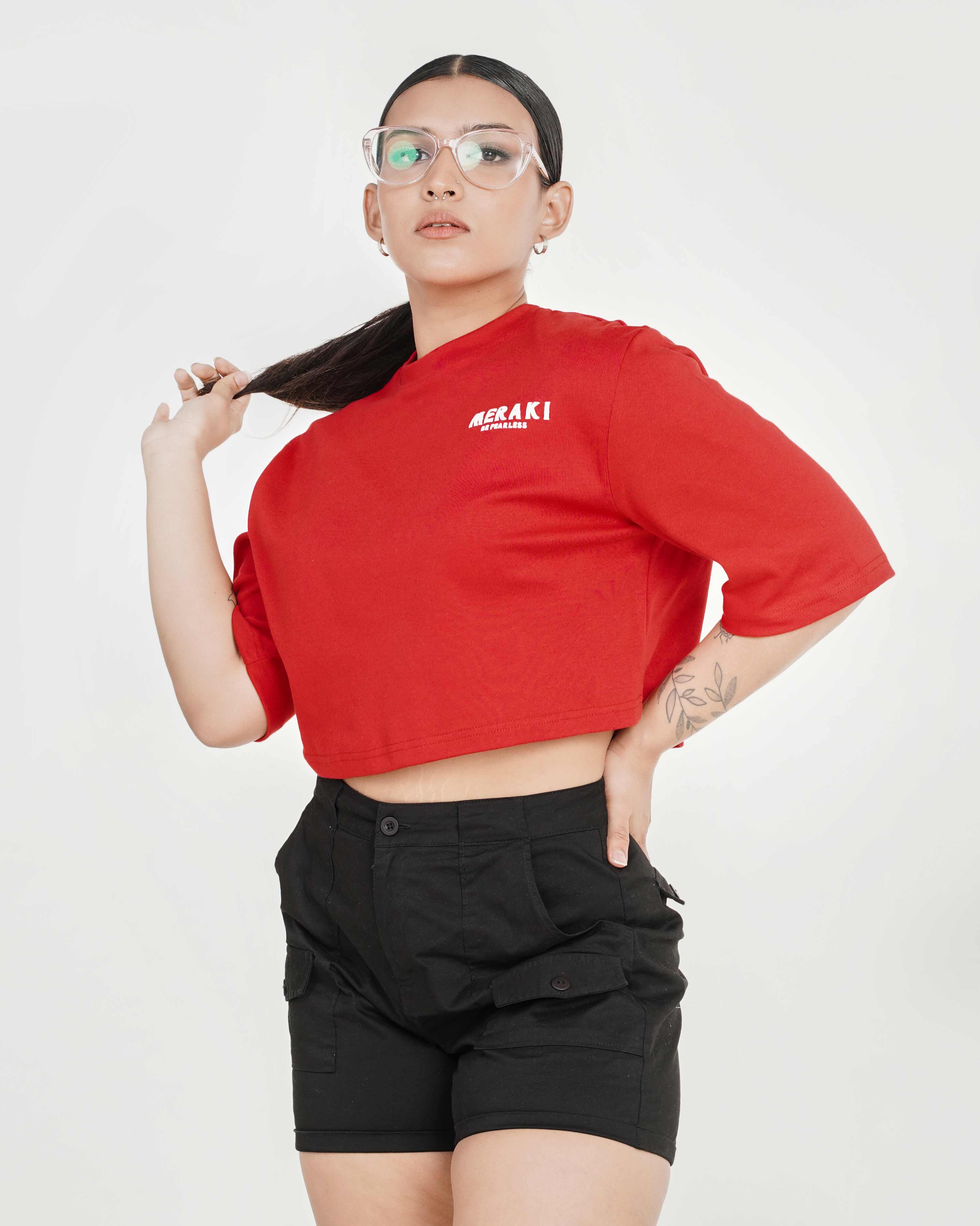 Fearless Oversize crop tee - Scarlet Red