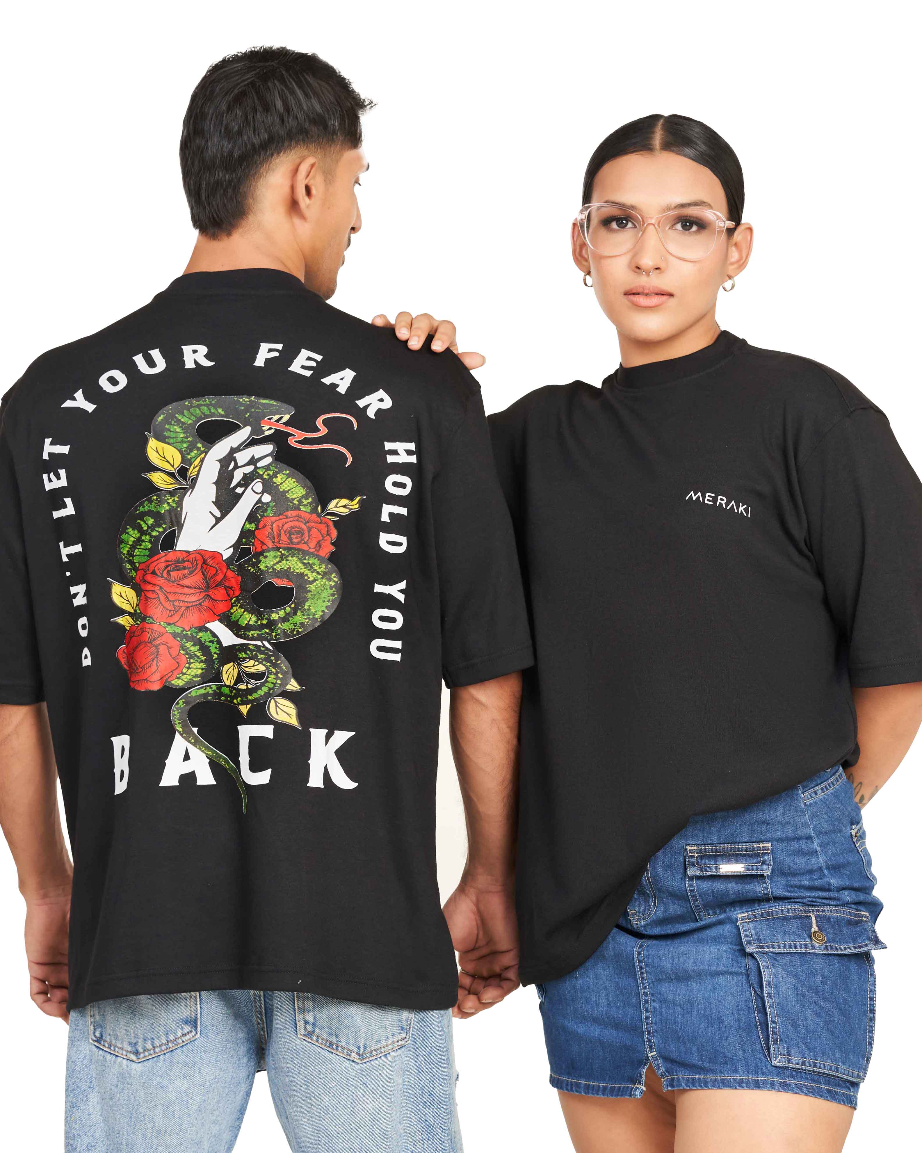 Serpent & Blooms Unisex Oversize Tee - Charcoal