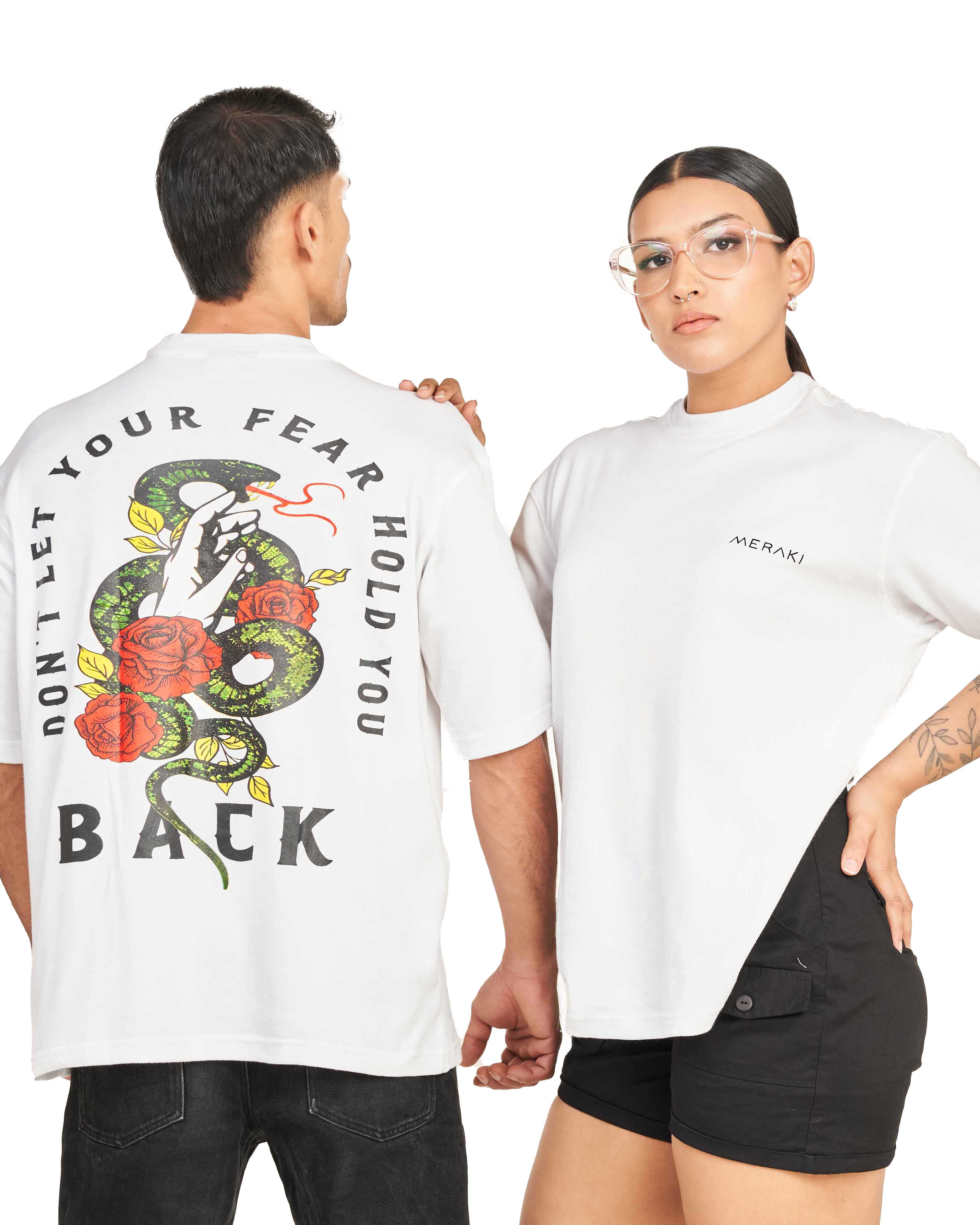 Serpent & Blooms Unisex Oversize Tee - Frost