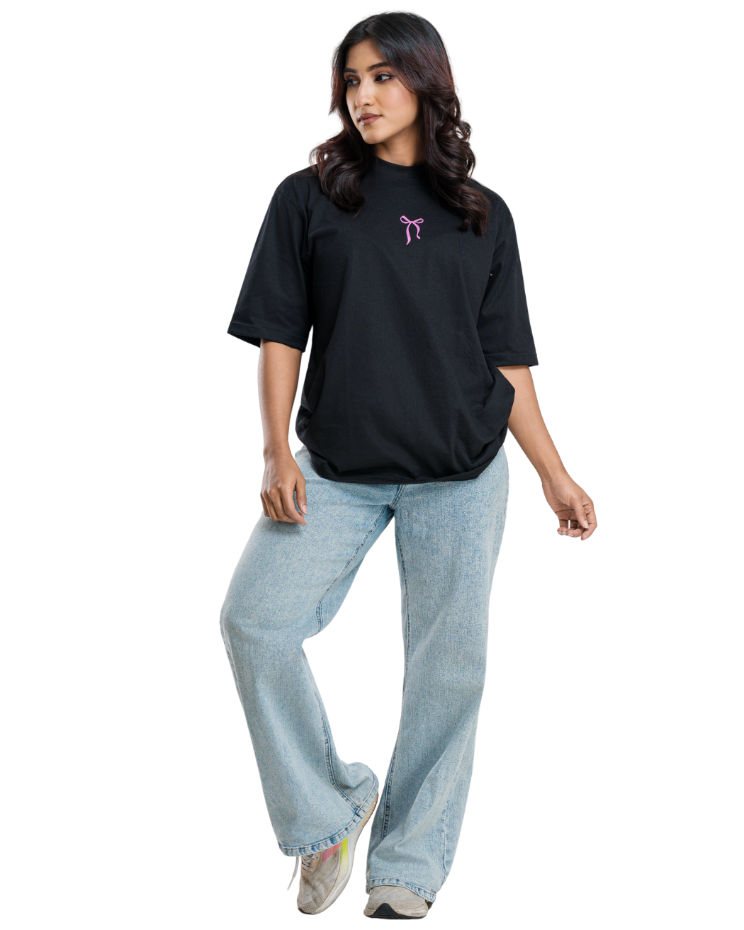 Bow Pop Oversized Tee - Charcoal