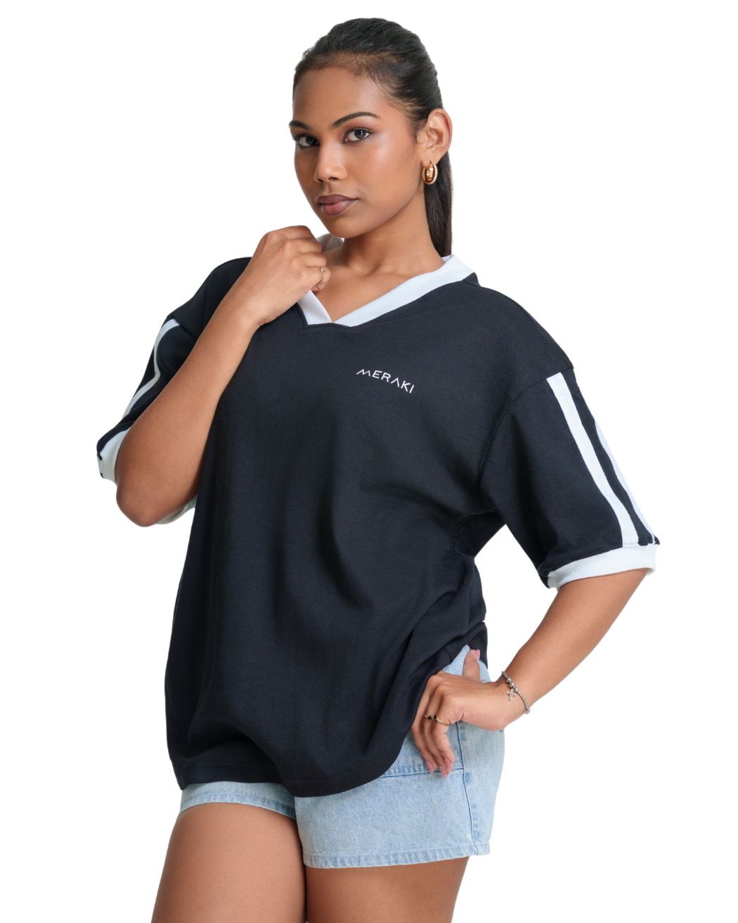V Line Oversized Tee - Obsidian