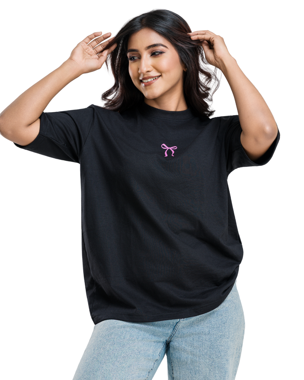 Bow Pop Oversized Tee - Charcoal