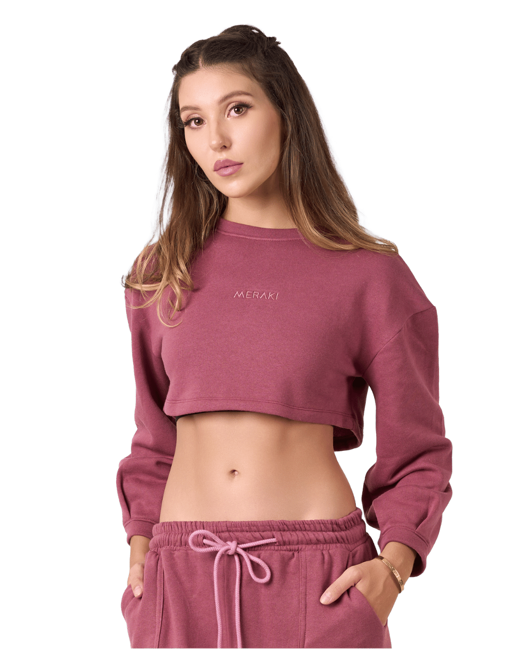 Shelyn Crop Sweat Shirt - Rosewood