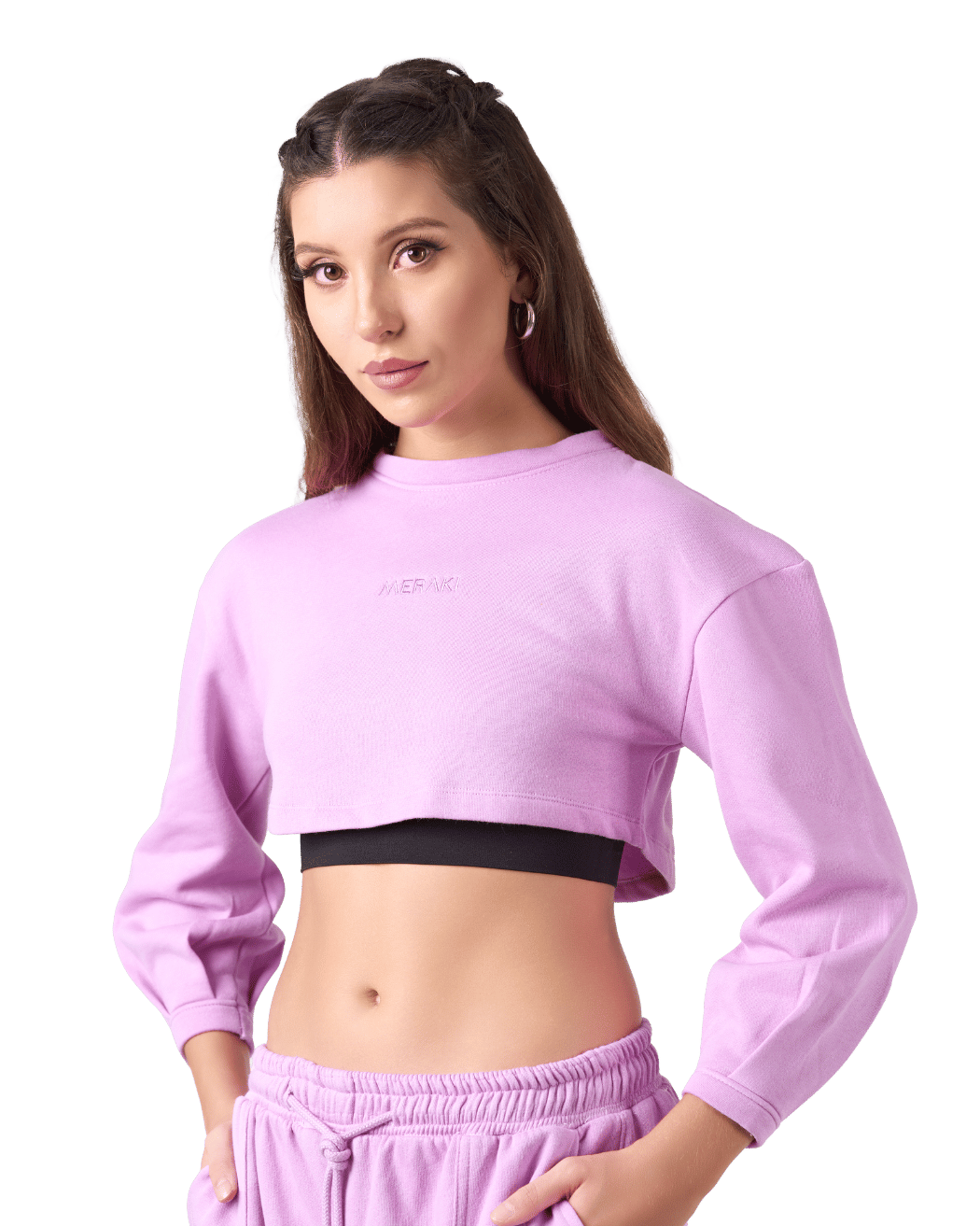Shelyn Crop Sweat Shirt - Fuschia