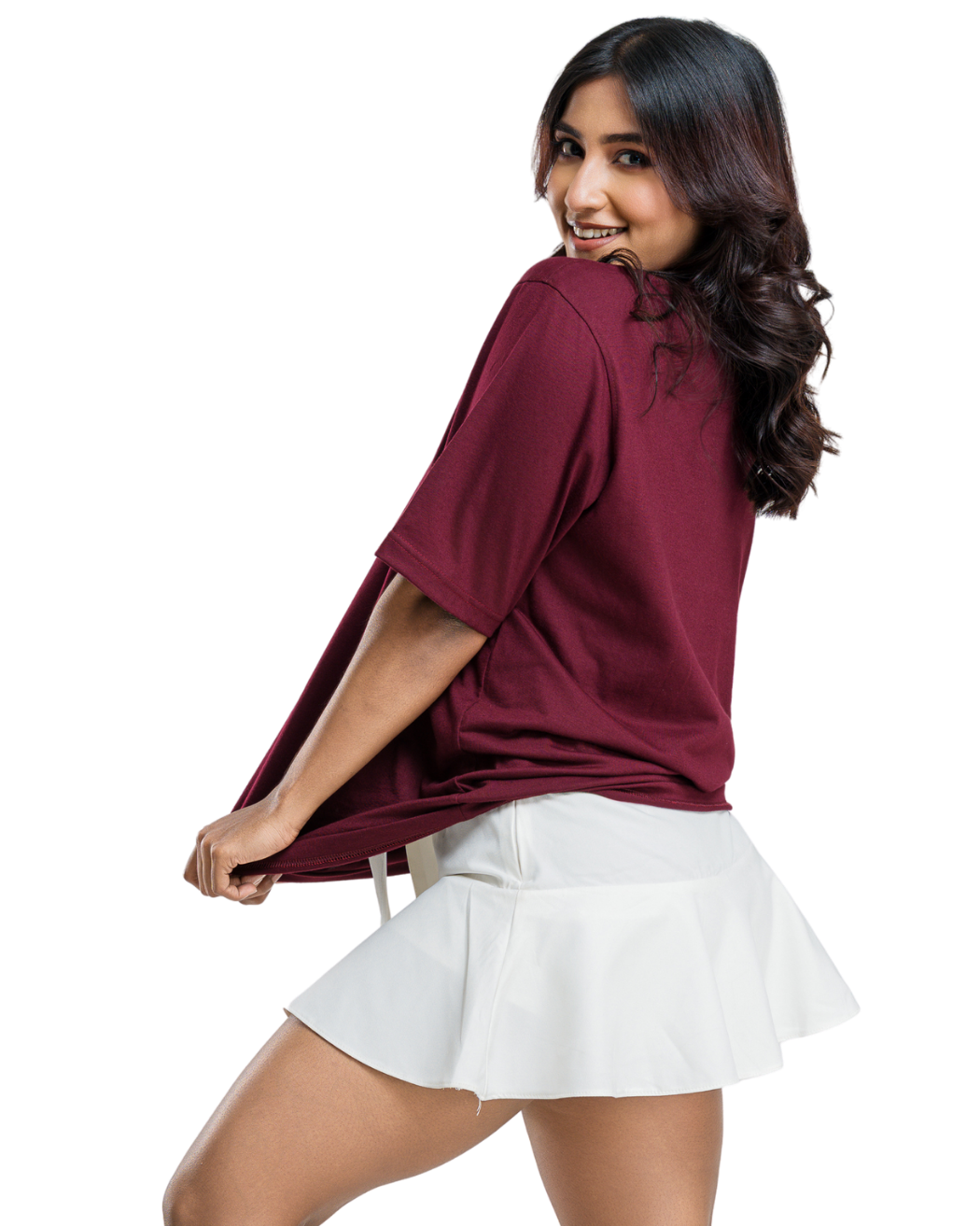 Bow Pop Oversized Tee - Burgundy