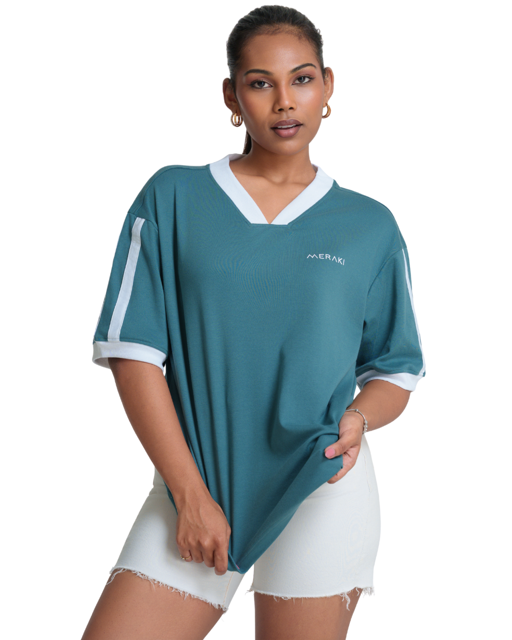 V Line Oversized Tee - Teal