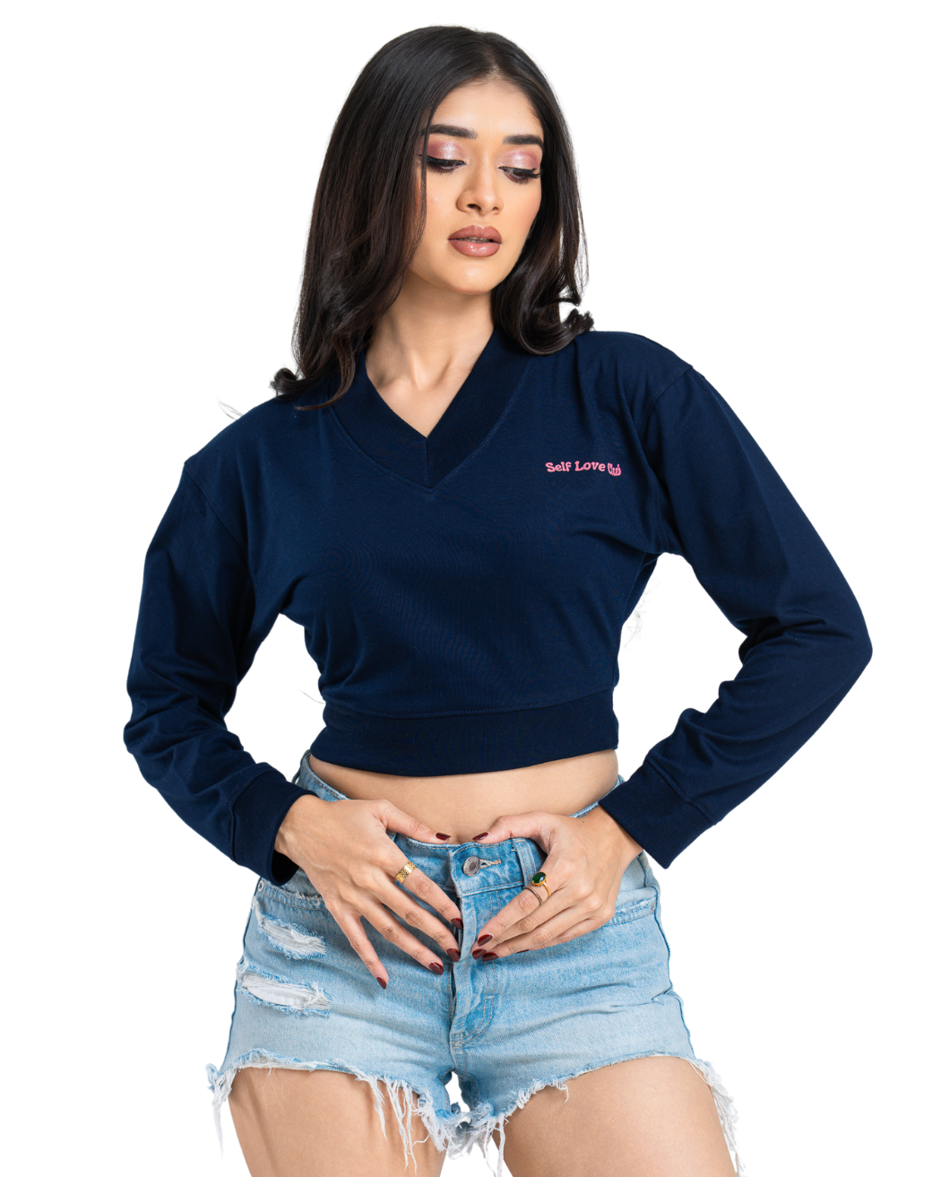 Slimline V Crop Tee - Naval