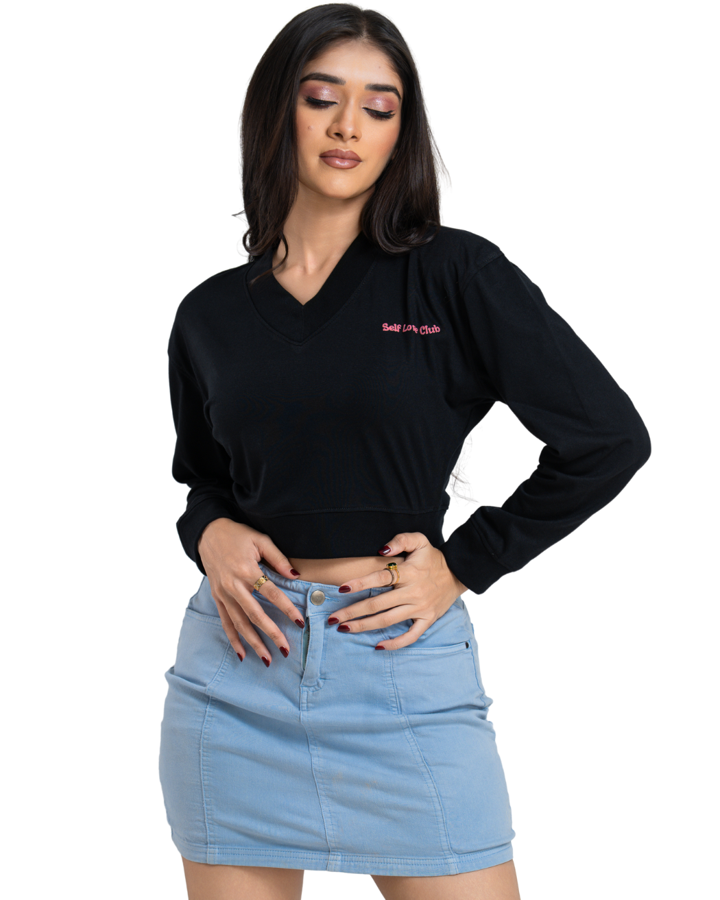Slimline V Crop Tee - Charcoal